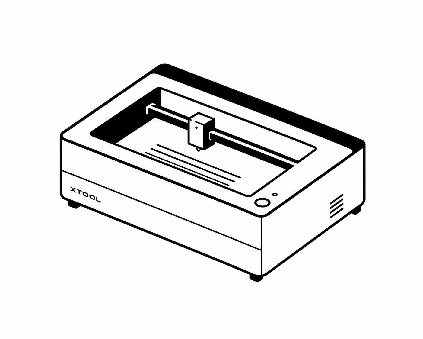 xTool P2 vue de trois quarts, capot ouvert